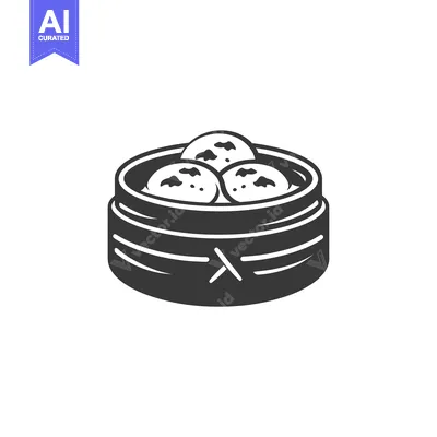 Aset premium populer: Black and White Illustration of Three Buns in a Bamboo Steamer