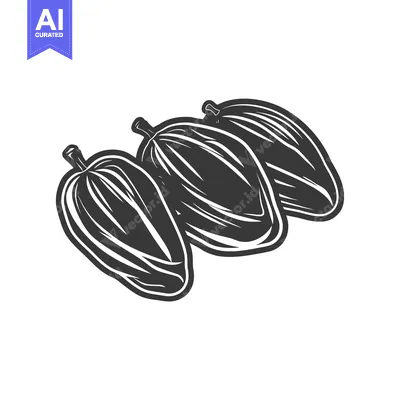 Aset premium populer: Black and white illustration of three cacao pods