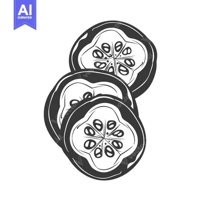 Popular premium asset: Black and white illustration of three cucumber slices