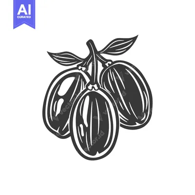 Aset premium populer: Black and White Illustration of Three Olives on a Branch