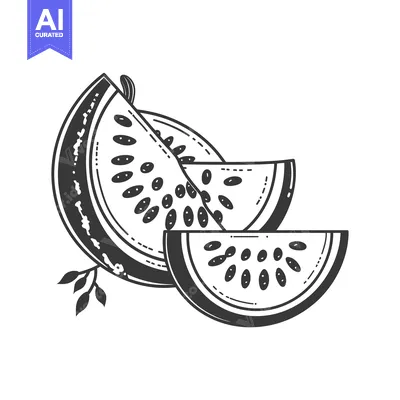 Premium design asset: Black and White Illustration of Three Watermelon Slices