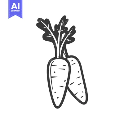 Premium design asset: Black and White Illustration of Two Carrots with Greens