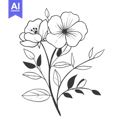 Popular premium asset: Black and White Illustration of Two Flowers and Leaves
