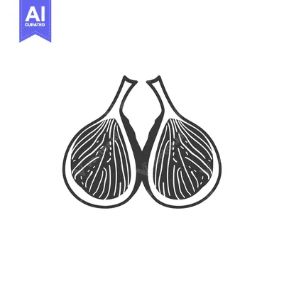 Aset desain premium: Black and White Illustration of Two Halved Figs