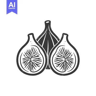 Black and White Illustration of Two Halved Figs and a Whole Fig