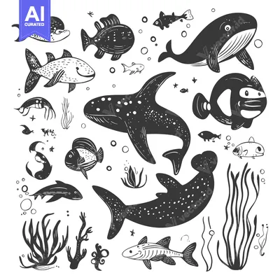 Popular premium asset: Black and White Illustration of Various Sea Creatures and Plants