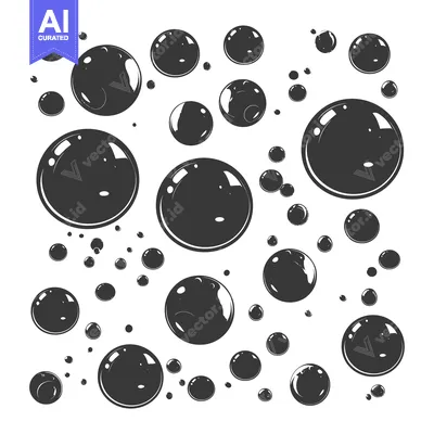 Premium design asset: Black and White Illustration of Various Sized Soap Bubbles