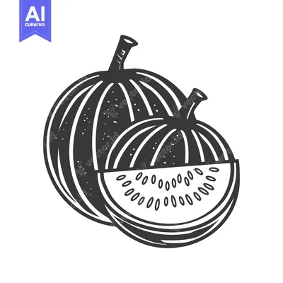 Aset desain premium: Black and White Illustration of Watermelon Cut in Half