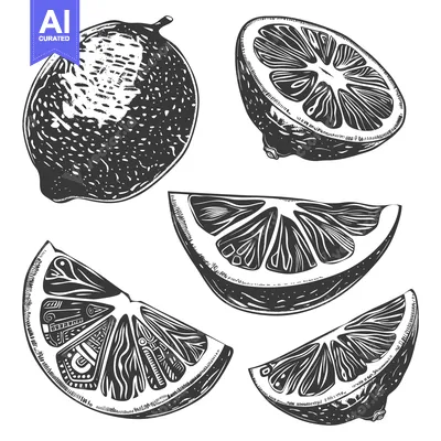 Aset premium populer: Black and White Illustration of Whole and Sliced Limes