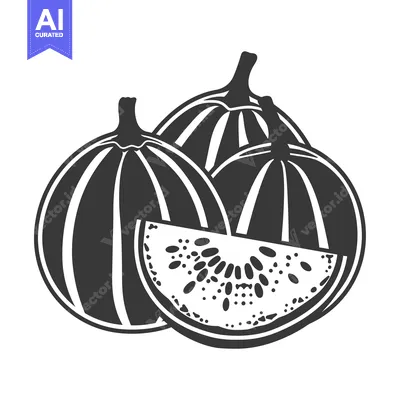 Aset premium populer: Black and White Illustration of Whole and Sliced Watermelon