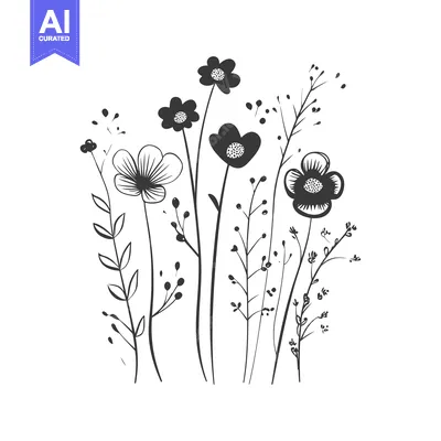 Popular premium asset: Black and White Illustration of Wildflowers and Grasses