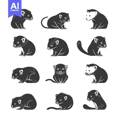 Aset premium populer: Black and White Illustrations of a Small Mammal in Various Poses