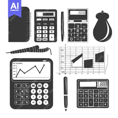 Aset desain premium: Black and White Illustrations of Business and Finance Tools