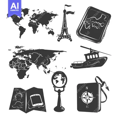 Popular premium asset: Black and White Illustrations of Travel and Navigation Symbols