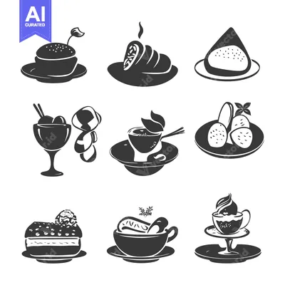 Premium design asset: Black and White Illustrations of Various Desserts