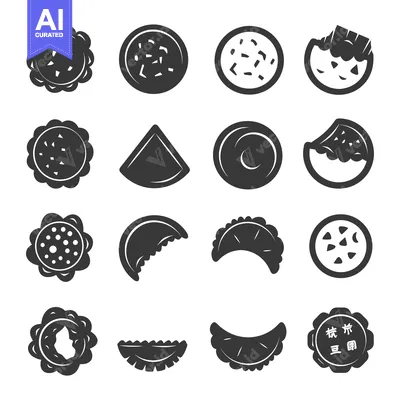 Aset desain premium: Black and White Illustrations of Various Mooncakes
