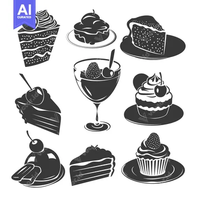 Aset premium populer: Black and White Illustrations of Various Sweet Desserts