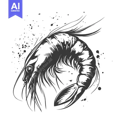 Aset premium populer: Black and White Ink Illustration of a Shrimp