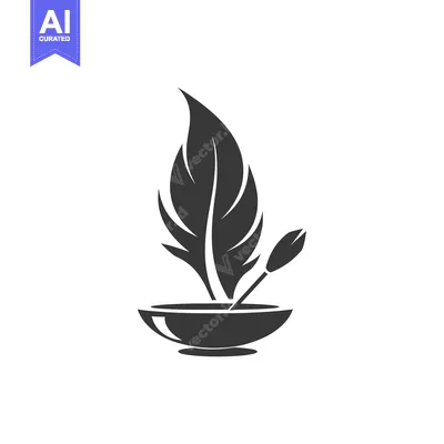 Aset premium populer: Black and White Inkwell with a Feather Quill