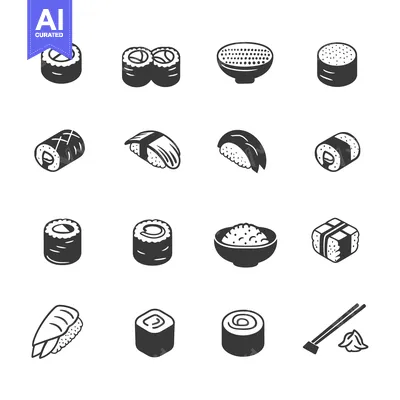 Aset desain premium: Black and White Japanese Sushi Icons