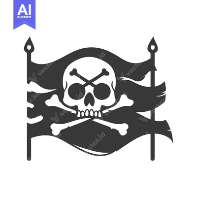 Aset desain premium: Black and White Jolly Roger Pirate Flag