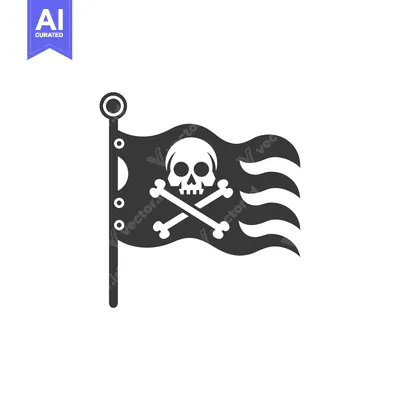 Aset desain premium: Black and White Jolly Roger Pirate Flag with Skull and Crossbones
