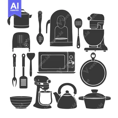 Premium design asset: Black and White Kitchen Appliance and Utensil Icons