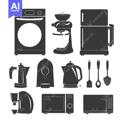 Aset desain premium: Black and White Kitchen Appliance Icons