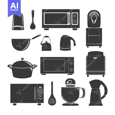Aset premium populer: Black and White Kitchen Appliance Silhouettes