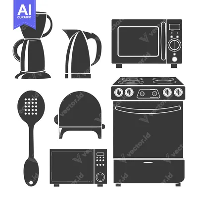 Aset premium populer: Black and White Kitchen Appliances Silhouette Icons