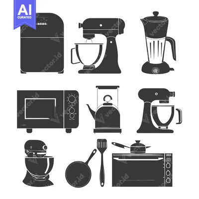 Popular premium asset: Black and White Kitchen Appliances Silhouettes