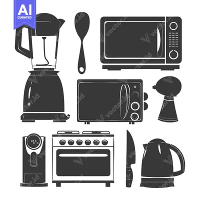 Aset premium populer: Black and White Kitchen Appliances Silhouettes