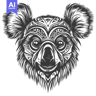 Aset premium populer: Black and White Koala Face with Tribal Pattern Design