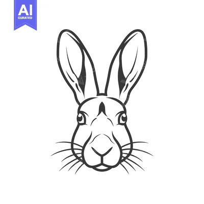 Aset desain premium: Black and White Line Art Drawing of a Rabbit's Face
