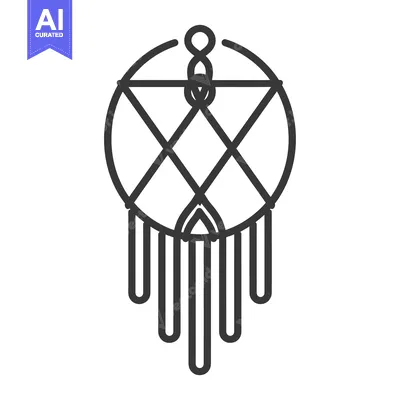 Premium design asset: Black and White Line Art Dreamcatcher