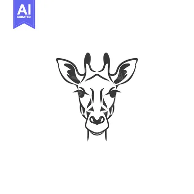Aset desain premium: Black and White Line Art Giraffe Head
