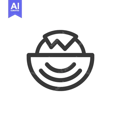 Aset desain premium: Black and White Line Art Icon of a Bowl with a Mountain Inside