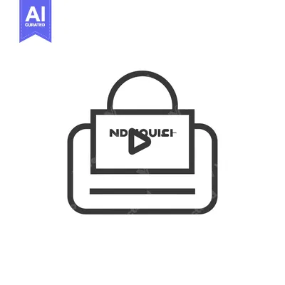 Aset premium populer: Black and white line art icon of a briefcase with a play button