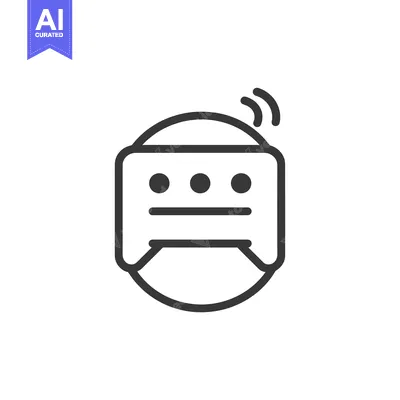 Aset desain premium: Black and White Line Art Icon of a Chatbot with a Speech Bubble