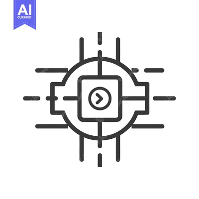 Premium design asset: Black and white line art icon of a circular device with an arrow