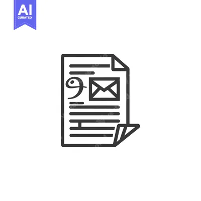 Premium design asset: Black and White Line Art Icon of a Document with an Envelope and a Sym