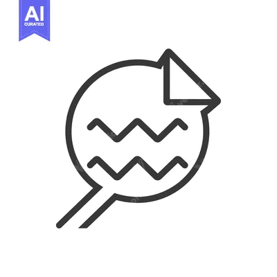 Aset desain premium: Black and white line art icon of a magnifying glass with a wave symbol