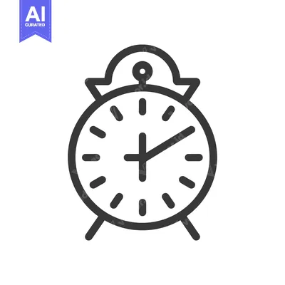 Aset desain premium: Black and White Line Art Icon of an Alarm Clock
