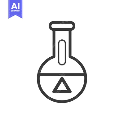 Aset desain premium: Black and White Line Art Icon of a Round-Bottomed Flask with a Triangl