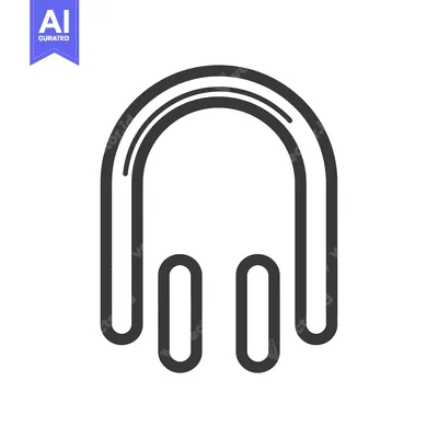 Aset desain premium: Black and White Line Art Icon of Headphones