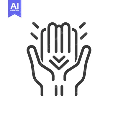 Aset desain premium: Black and White Line Art Icon of Two Hands Giving a High Five