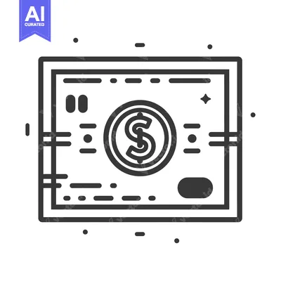 Premium design asset: Black and White Line Art Illustration of a Banknote with a Dollar Sign
