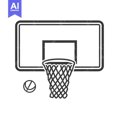 Aset desain premium: Black and White Line Art Illustration of a Basketball Hoop and Ball