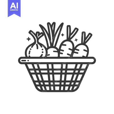 Aset premium populer: Black and white line art illustration of a basket of vegetables