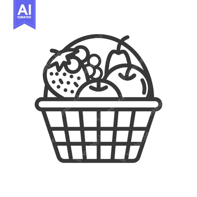 Aset premium populer: Black and white line art illustration of a basket with fruit